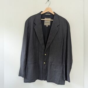 Vintage Structure Charcoal Linen Blazer‎ Sport Coat Double Button